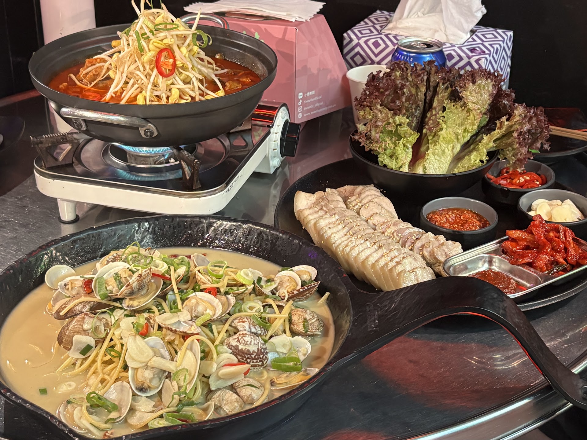 Korean pancake, hot pot, and table sides
